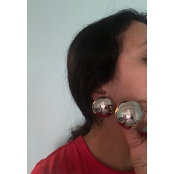 Big Silver stud earrings dome statement bold  studs large  round chunky mirror - Picture 2 of 8